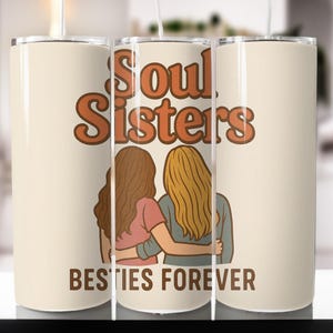 Copo Térmico 2 Soul Sisters Dia dos Namorados Coração Bonito Besties Copo Fino de 20 oz Rosa Bestie PNG Galentine's Sublimação Download Digital