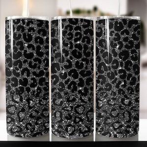 Black Heart Silver Leopard Glitter Wrap 20oz Skinny Tumbler Sublimation Wrap,tumbler wraps Designs for Straight and Tapered Tumbler ,digital