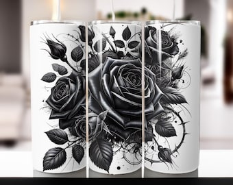 Vaso de Rosas Negras, diseño PNG: Sublimación delgada de 20 oz (descarga digital)