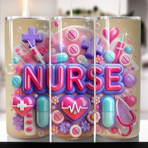 3D Inflated Nurse 20oz Tumbler Wrap - Nurse Life Tumbler PNG Design - Skinny Tumbler - Nursing Sublimation Design - Instant Download