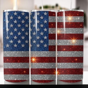 USA 4. Juli Tumbler Wrap, Patriotische Sublimation PNG, 20 Unze Skinny Tumbler Design, USA Flaggenbecher, Glitter Flaggenbecher, amerikanische Flagge