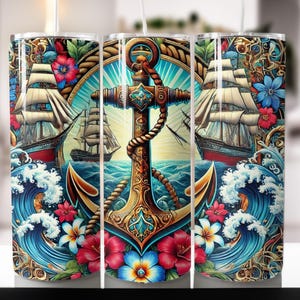 Nautical Anchor Skinny Tumbler Design, 20oz Sublimation Wrap, Ropeand Anchor Tumbler PNG, Natychmiastowe pobieranie, Prosty i stożkowy szablon