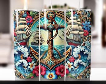 Nautical Anchor Tumbler Wrap: 20oz Sublimation Design (PNG)