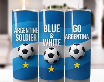 Argentinien Fußball Tumbler Wrap - Blau & Weiß - WM 2026 - 20 Unzen Sublimation PNG