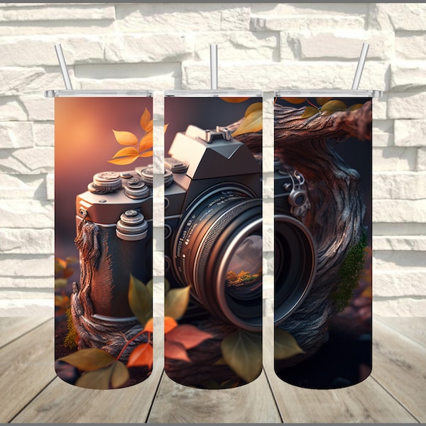 Photographer Camera with flowres 20oz Skinny Tumbler Sublimation Wrap,tumbler wraps Designs for Straight and Tapered Tumbler ,17design Gifts