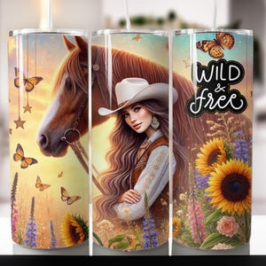 Boho Horse And Girl 20oz Tumbler Wrap Sublimation Design (PNG) - Wild & Free
