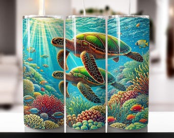 Sea Turtle Tumbler Wrap: Summer Beach Sublimation Design (Digital Download)