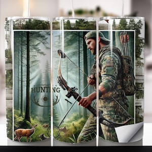 Jagd 20 Unzen dünner Becher Sublimationsentwurf Tier männlicher Hirsch Lieblingsjahreszeit Holzleben Gerade Verpackung PNG Wasserschiebefolie Digitaler Download