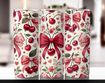 Cherry Bow Tumbler Wrap: disegno acquerello di San Valentino (download digitale)