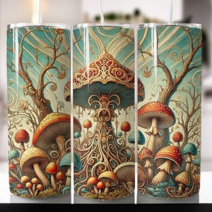 Cottagecore Mushrooms Tumbler Wrap, Mushroom Tumbler Design, Sublimation Design, Digital Download - Skinny 20oz Tumbler Wrap