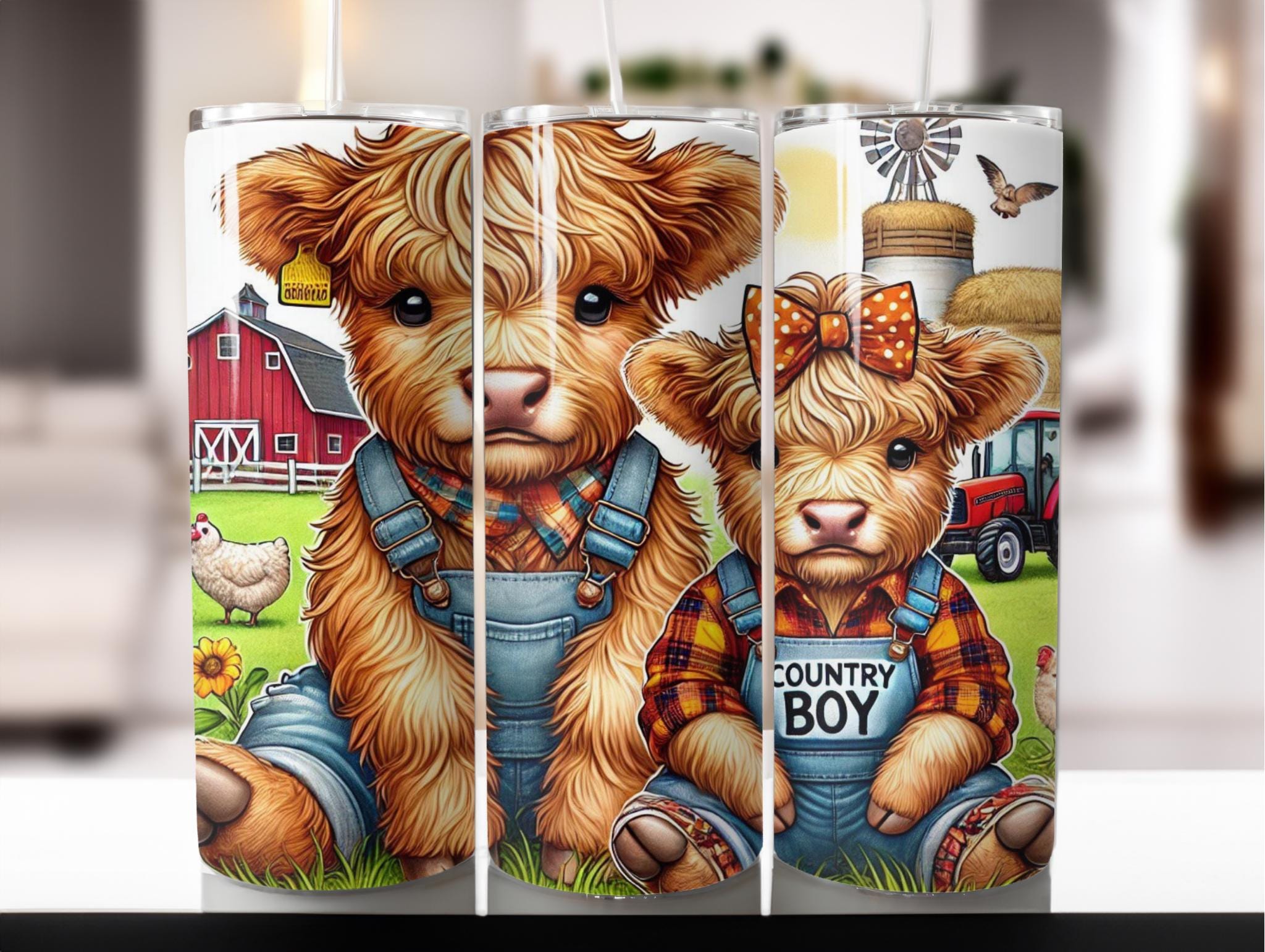 Highland Cow Tumbler Wrap, 20oz Skinny Sublimation Design (PNG