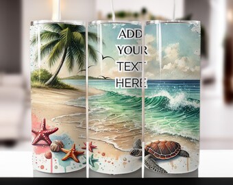 Sea Turtle Tumbler Wrap: Beach Watercolor Design (Digital Download)