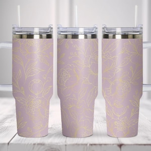 Emballage de gravure laser pour gobelet en or 40 oz pivoine, Svg d&#39;emballage pour gobelet fleur, Svg gravé au laser 40 oz, gravure laser, Svg pour laser rotatif