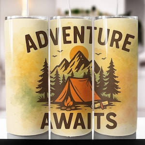 Gobelet tout-terrain laser Svg, l&#39;aventure vous attend 20 oz gobelet entièrement enveloppé au laser, Svg gravé au laser, fichier laser pour gobelet, Svg laser pour gobelet