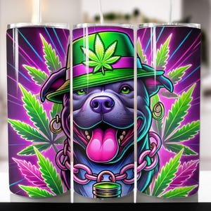 Bicchiere per cani 3D 420 - Bicchiere sottile da 20 once con design neon - Foglie di erba - Download digitale istantaneo di bicchiere Stoner in formato PNG