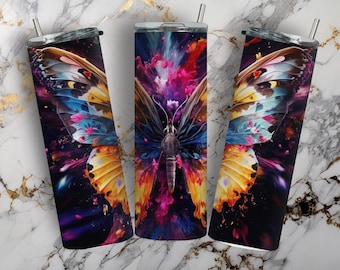 Butterflies Neon 20oz Skinny Tumbler Sublimation Wrap,tumbler wraps Designs for Straight and Tapered Tumbler Neon.