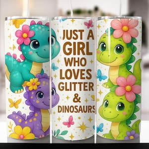 2 enveloppes de gobelet dinosaure, fille dinosaure PNG, rose pastel enfants 20 oz skinny sublimation 2 conception, juste une fille qui aime les dinosaures téléchargement