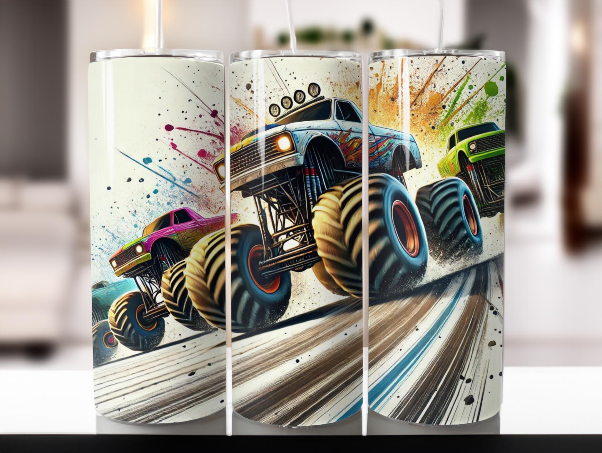 Monster Trucks Tumbler Wrap: Kids Racing Design (Digital Design File)
