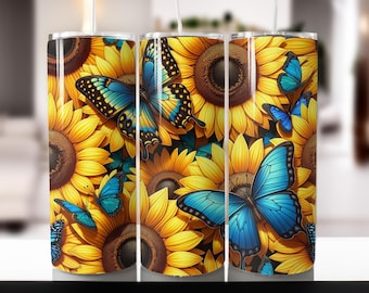 Sunflower Butterfly Tumbler Wrap: 20oz Skinny Sublimation Design (Digital Download)