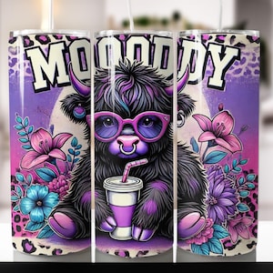 Highland Cow Moody Tumbler Wrap, 20oz Skinny Sublimation Tumbler Design, Baby  Cow Sublimation Design Png, Floral Tumbler Png Download