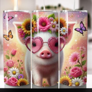 Envoltura de vaso con diseño de flores de cerdo divertido PNG, diseño de sublimación de vaso delgado de 20 oz, descarga digital instantánea únicamente, vaso Just A Girl Who Loves Pigs.