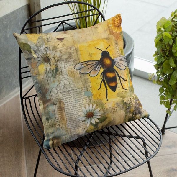 Elegant Victorian Style Honey Bee Pillow - French Country Home Decor, Floral Bee Pillow, Queen Bee Pillow, Housewarming Gift, Bee Lover Gift