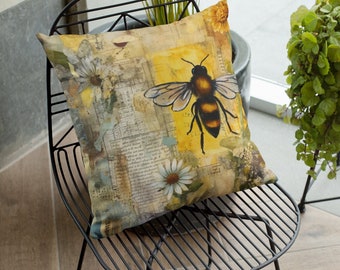 Elegant Victorian Style Honey Bee Pillow - French Country Home Decor, Floral Bee Pillow, Queen Bee Pillow, Housewarming Gift, Bee Lover Gift