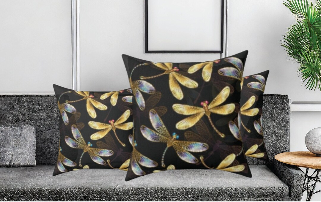 Dragonfly Throw Pillow Decorative Pillow Featuring Black Etsy