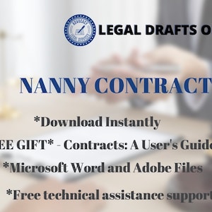 Nanny Contract | Lawyer-Drafted Instant Download | Editable Nanny Contract Template | Nanny Agreement | Nanny Contract| Nanny Template