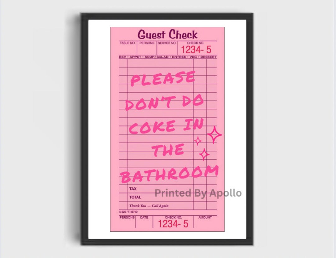 Pink Guest Check Poster Digital Download Etsy