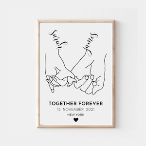 Personalised Couple hand in hand Print for Couples Gift for Her Personalised Couple Gift for Anniversary Gift for Valentine Day Gift for Her