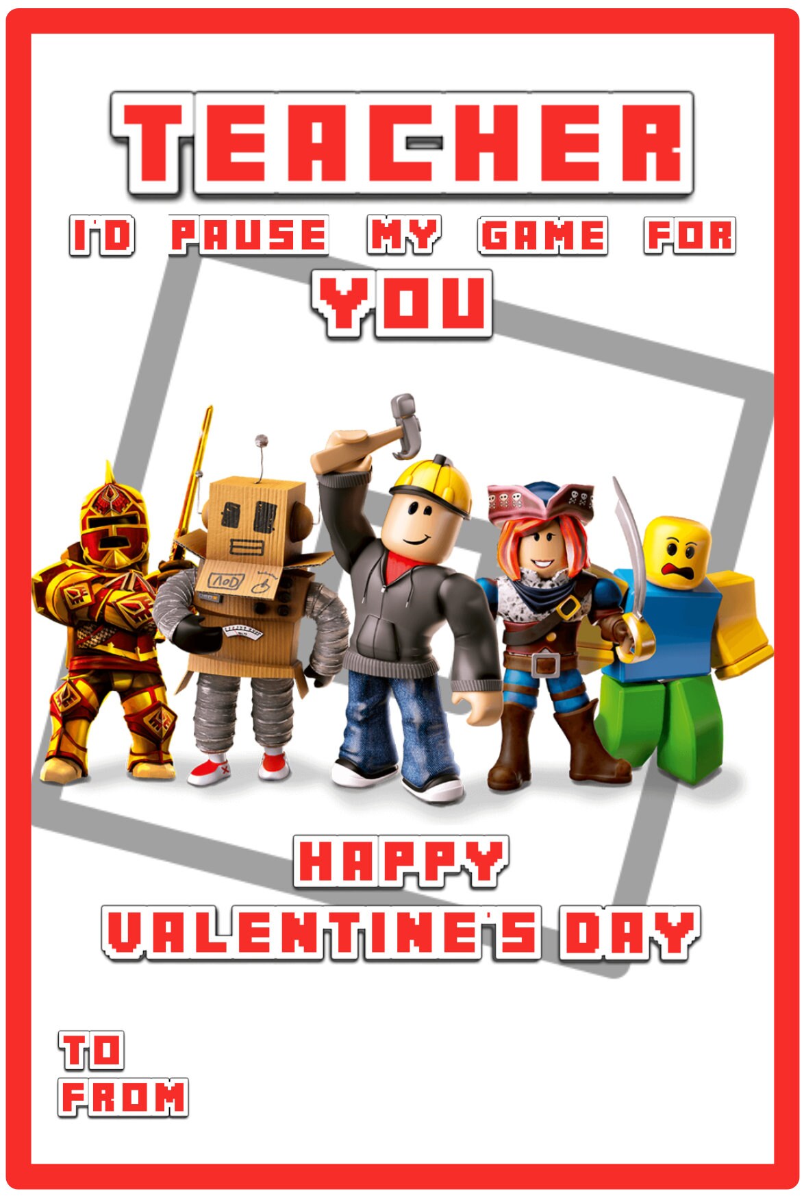Printable Valentine Cards Roblox Downloadable Valentine - Etsy Canada