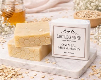 Oatmeal Milk Honey Handmade Soap, Cold Processed Rustic Soap Bar, 4+ oz