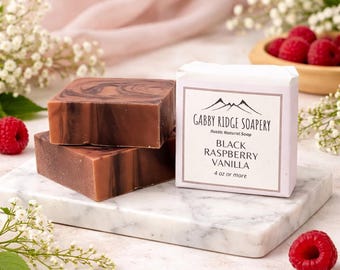 Black Raspberry Vanilla Handmade Soap, Cold Processed Rustic Soap Bar, 4+ oz