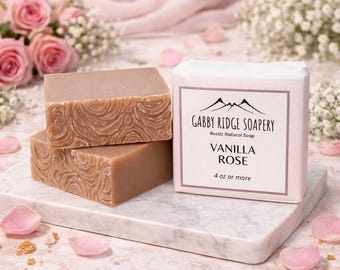 Vanilla Rose Handmade Soap, Cold Process Rustic Soap Bar, 4+ oz
