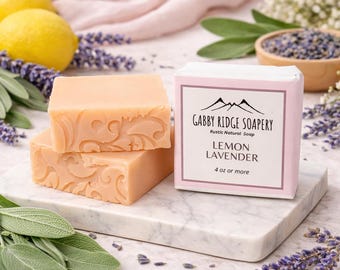Lemon Lavender Handmade Soap, Cold Process Rustic Soap Bar, 4+ oz