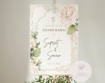 Welcome Sign | Anand Karaj Wedding Sign | Customizable | Anand Karaj, Engagement, Mehndi, Chunni Ceremony, Jago, Choora, Sangeet | Digital