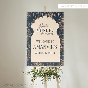 Sade Munde Da Viah| Indian Welcome Sign | Customizable | Anand Karaj, Engagement, Mehndi, Chunni Ceremony, Jago, Choora, Sangeet | Digital