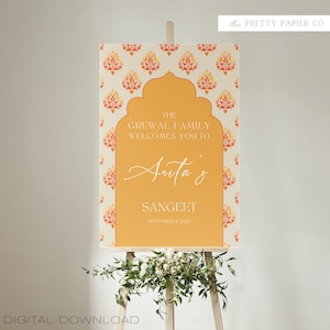 Panneau de bienvenue | Plaque de mariage Sangeet | Personnalisable | Anand Karaj, Fiançailles, Mehndi, Cérémonie Chunni, Jago, Choora, Sangeet | Numérique