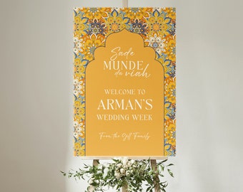 Sade Munde Da Viah| Indian Welcome Sign | Customizable | Anand Karaj, Engagement, Mehndi, Chunni Ceremony, Jago, Choora, Sangeet | Digital