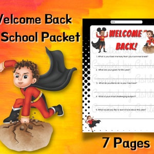 7 Back To School Worksheets Superhero Theme, First Day Of School Printables, My Goals Worksheet, School Year Goals, Kids Activity Sheet