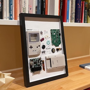 Disassembled GameBoy Classic with frame, framed GameBoy, GameBoy teardown, gift for retro gaming fans, retro gaming decoration