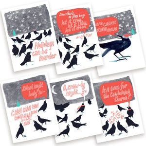Collection de cartes de Noël Funny Crow - 6 cartes de voeux de Noël sur le thème des corvidés avec des jeux de mots pour les amoureux de la nature et des oiseaux de jardin