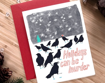 Funny Dark Humor Christmas Card – Murder of Crows, Goth Gift