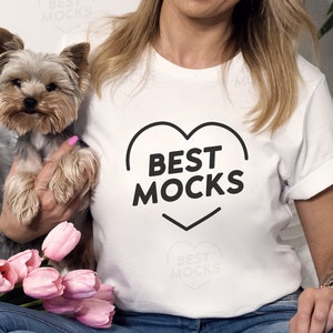 Bella Canvas 3001 White T-Shirt Mockup With Dog (Digital JPEG Image)