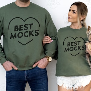 Military Green Gildan 18000 Couple Sweatshirt Mockup (Digital Download)
