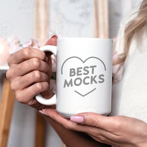 Ceramic Mug 15oz Mockup | Woman Holding Mug Mockup | Coffee Mug Mockup | White 15 oz Mug Mockup | Glossy Mug Mockup | Digital JPEG IMAGE