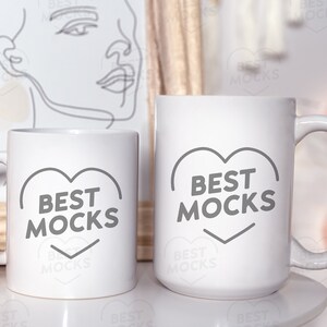 Ceramic Mug 11oz & 15oz Mockup | Double Mug Mockup | Couple Mug Mockup | White Coffee Mug Mockup | Glossy Mug Mockup | Digital JPEG IMAGE