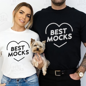 Gildan 5000 T-Shirt Mockup: White & Black Couple Mockup (Digital JPEG Image)