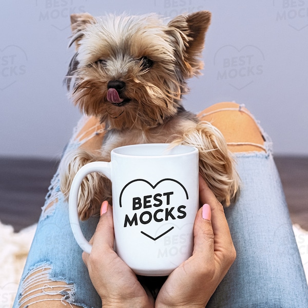 Ceramic Mug 15oz Mockup | White Glossy Mug Mockup | Mockup with Dog | Animal Mug Mockup | Cute Mug Mockup with Dog | Digital JPG Mug Mockup